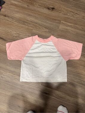 Vintage 70’s Sportswear Pink & White Raglan Crop Top - Short Sleeve Casual
